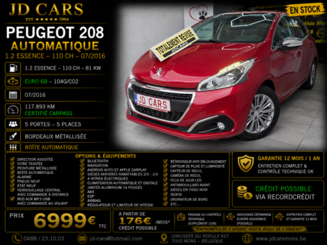 PEUGEOT 208 AUTOMATIQUE 1.2 ESSENCE GARANTIE 1 AN CTOK 6999€