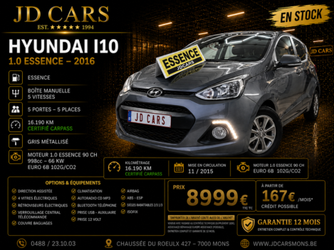 HYUNDAI I10 1.0 ESSENCE 16MKM GARANTIE 1 AN CTOK 8999€